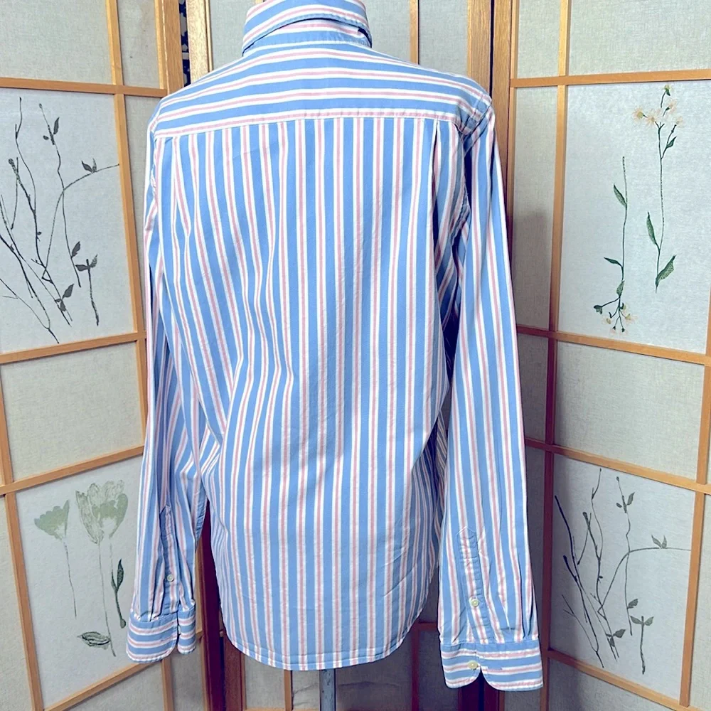Abercrombie & Fitch Men’s Blue and Pink striped Muscle Dress Shirt Medium - Picture 5 of 11